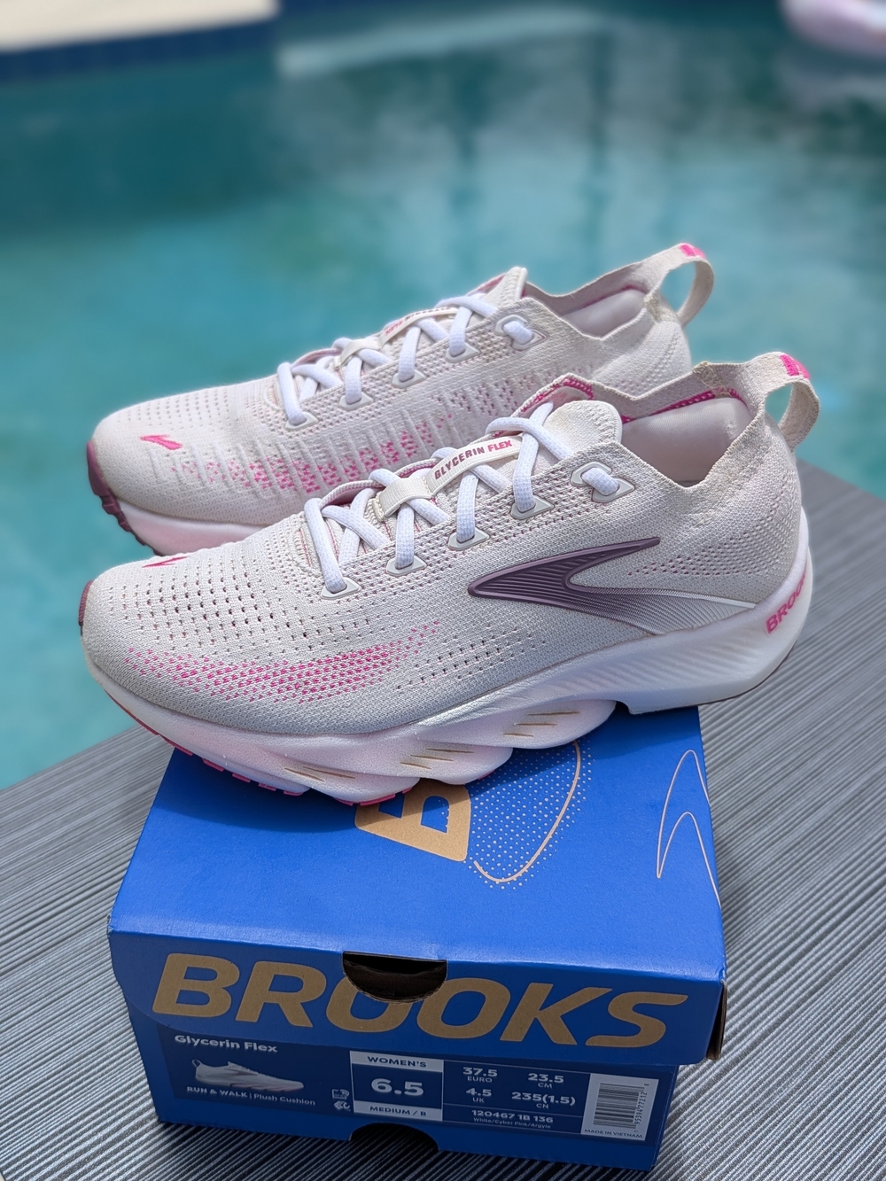 Brooks Glycerin Flex Women's Size 6.5 White Cyber Pink Running 120467-1B-136